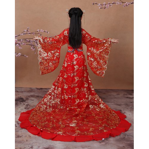 Girls fairy chinese folk dance dresses kids children red stage performance anime cosplay photos princess queen dancing dresses robes